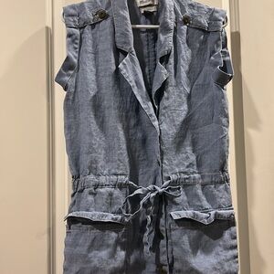 Madewell Chambray Utility tie button down dress short sleeves pockets size XS